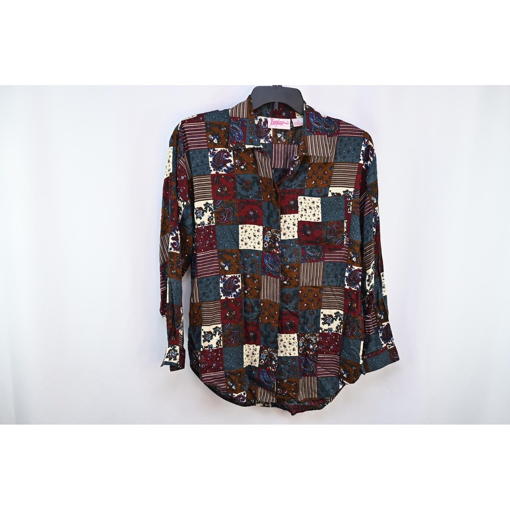 Vintage Penny Lane Patchwork Shirt Womens Medium Paisley Floral Rayon Blouse